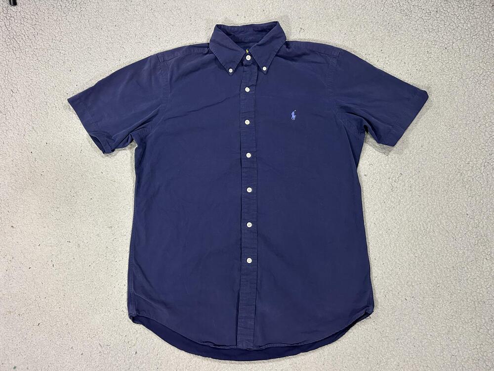Ralph Lauren Shirt Mens Medium Blue Cotton Short Sleeve Button Down Pony Logo